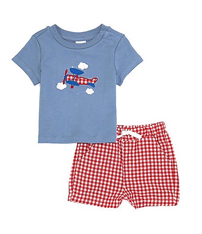 Starting Out Baby Boy 3-24 Months Short Sleeve Airplane Tee and Gingham Shorts Set