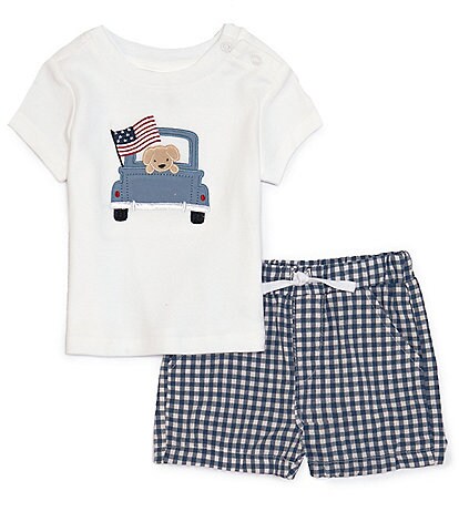 Starting Out Baby Boys 3-24 Months Short Sleeve Truck Tee And Gingham Shorts Set