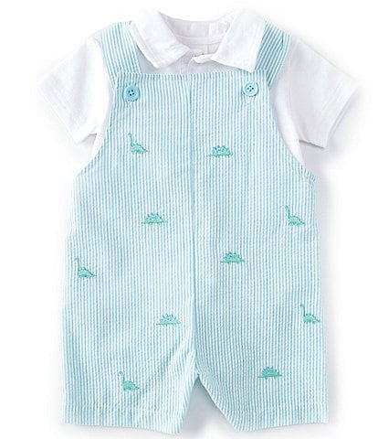 Starting Out Baby Boys Newborn-24 Months Stripe Seersucker Embroidered Dino Shortall & Polo Shirt 2-Piece Set