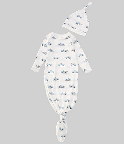 Starting Out Baby Boys Newborn-6 Months Truck Print Long Sleeve Knotted Gown & Hat Set