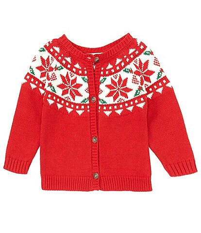 Starting Out Baby Girl 3-24 Months Round Neck Long Sleeve Poinsettia Print Cardigan