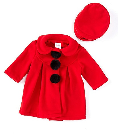 Starting Out Baby Girls 3-24 Months Pleated Faux Fur Pom Coat