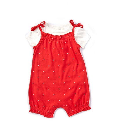 Starting Out Baby Girls 3-24 Months Round Neck Short Sleeve Polka Dot Print Romper