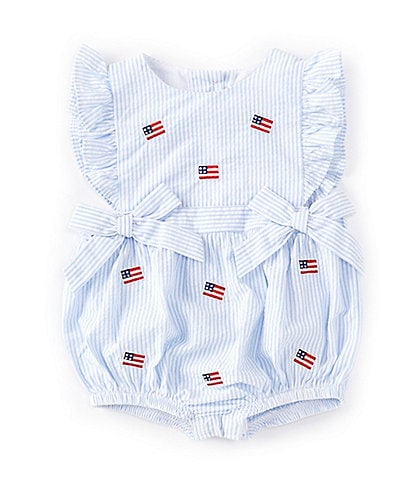Starting Out Baby Girls 3-24 Months Sleeveless Ruffle Seersucker American Flag Bow Romper Bubble