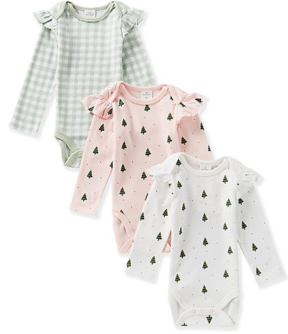 Starting Out Baby Girls Christmas Tree Long Sleeve Bodysuit 3-Pack Set