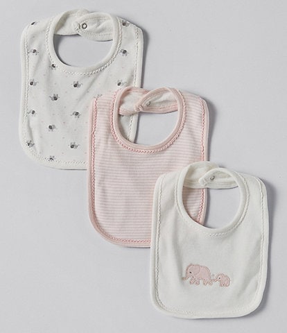 Starting Out Baby Girls Elephant & Stripe 3-Pack Knit Bibs