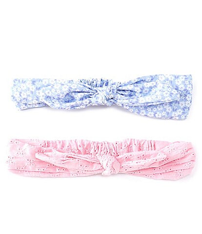 Starting Out Baby Girls Eyelet Floral Knot Bow 2-Pack Headbands
