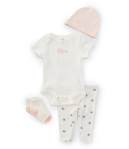 Starting Out Baby Girls Newborn-18 Months Embroidered Elephant Short Sleeve Bodysuit & Pants Set