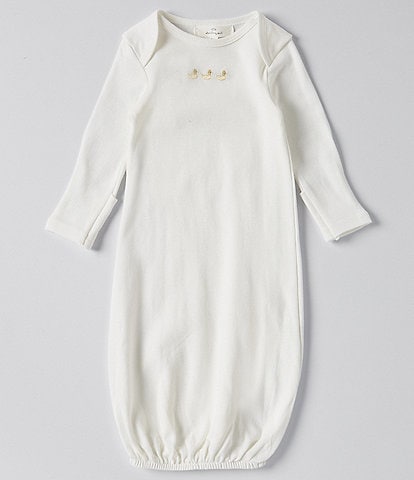 Starting Out Baby Girls Newborn-6 Months Round Neck Long Sleeve Duck Embroidered Gown