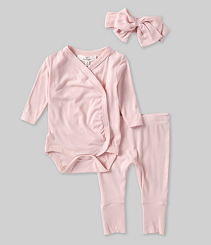 Starting Out Baby Girls Newborn-9 Months Kimono Knit Long Sleeve 3-Piece Rib Take Me Home Set