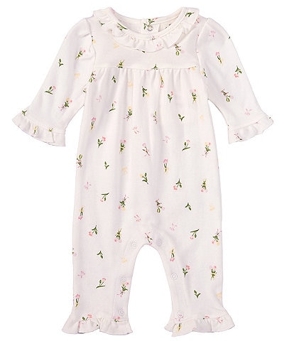 Starting Out Baby Girls Newborn-9 Months Long Sleeve Flower Footed Coverall