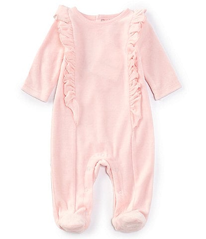 Starting Out Baby Girls Newborn-9 Months Long Sleeve Ruffle Velour Coverall