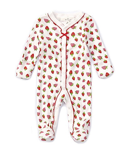 Starting Out Baby Girls Newborn-9 Months Round Neck Long Sleeve Strawberry Print Footie Coverall