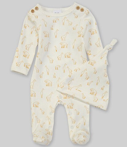 Starting Out Baby Preemie-6 Months Long-Sleeve Giraffe Footed Coverall & Knotted Hat Set