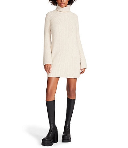 Steve Madden Abbie Ribbed Knit Turtleneck Long Sleeve Mini Sweater Dress