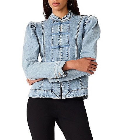 Aberdeen Denim High Neck Long Sleeve Band Top