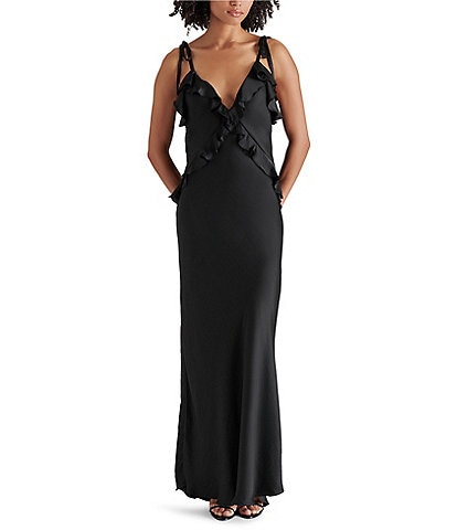 Steve Madden Adalina V-Neck Sleeveless Tie Strap Ruffle Maxi Dress