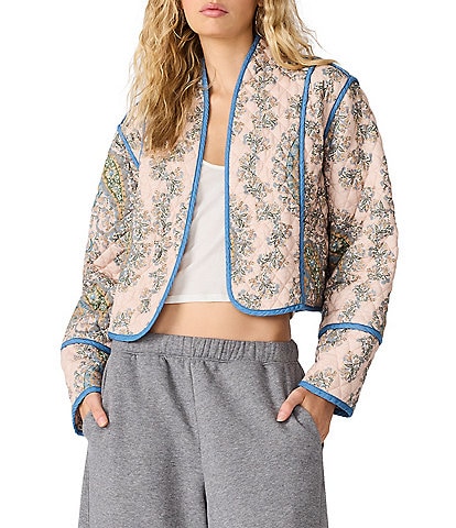 Steve Madden Adalynn Paisley Printed V-Neck Long Sleeve Quilted Jacket