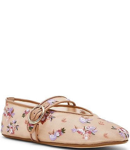 Steve Madden Alara Mesh Floral Embroidered Mary Jane Ballet Flats