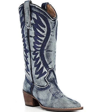Steve Madden Albany-D Denim Western Block Heel Mid Boots