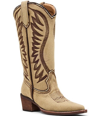 Steve Madden Albany Denim Western Block Heel Mid Calf Boots