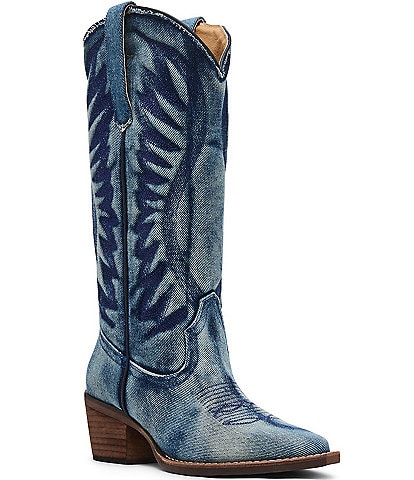 Steve Madden Albany Denim Western Block Heel Mid Boots
