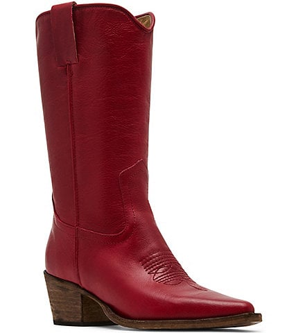 Steve Madden Albany Leather Western Block Heel Mid Boots