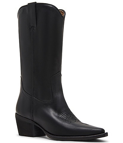 Steve Madden Albany Leather Western Block Heel Mid Calf Boots