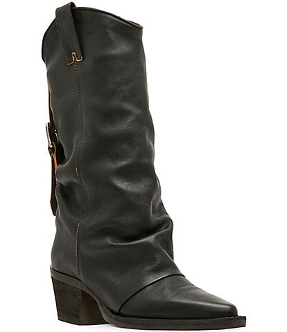 Steve Madden Aldora Distressed Leather Cuffed Backstrap Western Boots