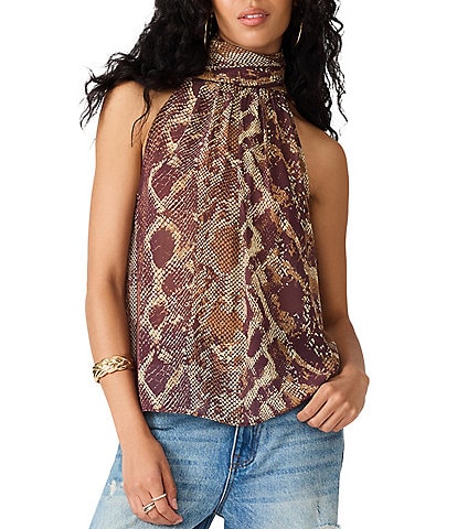 Steve Madden Alexane Snake Print High Neck Sleeveless Chiffon Top