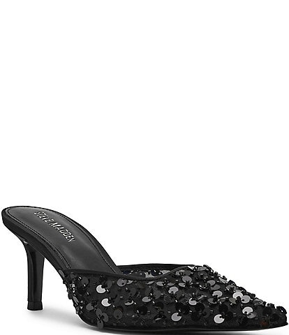 Steve Madden Alexi Sequin Embellished Mesh Dress Mules