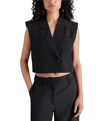 Steve Madden Amour Notch Collar Neck Sleeveless Cropped Blazer Vest