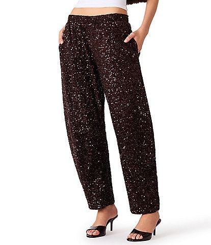 Steve Madden Arlet Sequined Velvet Pull-On Barrel Leg Pants