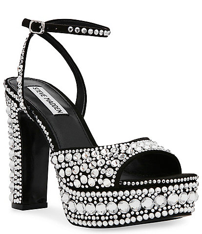 Steve Madden Assured-R Rhinestone Ankle Strap Platform Sandals