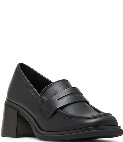 Steve Madden Baxter Leather Block Heel Penny Loafers