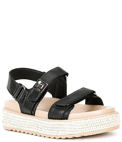 Steve Madden BigMona Leather Turnlock Hardware Detail Platform Sandals