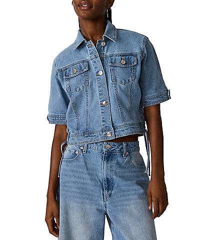 Steve Madden Blu Collared Short Sleeve Denim Trucker Jacket