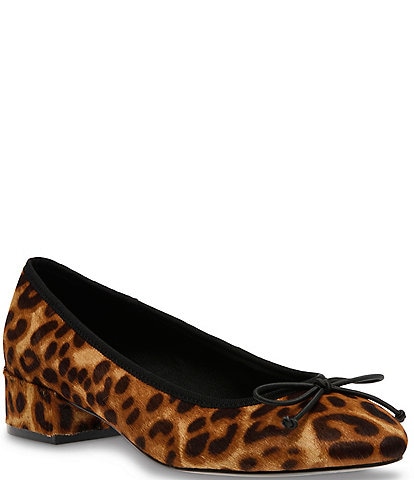 Steve Madden Cherish-L Leopard Print Calf Hair Block Heel Ballerina Bow Pumps