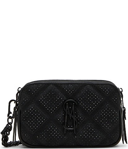 Steve Madden Double Zip Quilted Rhinestone Crossbody Bag