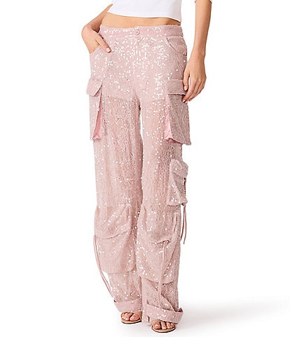Steve Madden Duo Sequined Lace Mid Rise Utility Cargo Pants