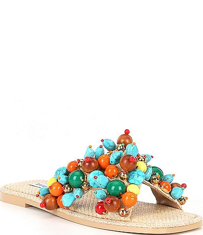 Steve Madden Duri Raffia Bead Embellished Slide Sandals