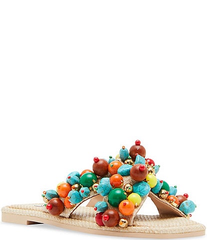 Steve Madden Duri Raffia Bead Embellished Slide Sandals