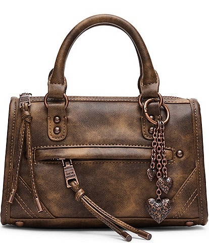 Steve Madden Elide Distressed Top Handle Heart Charm Satchel Bag