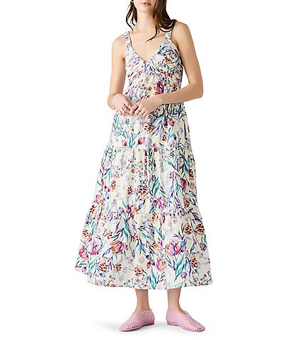 Steve Madden Eliora V-Neck Sleeveless Tiered Poplin Maxi Dress