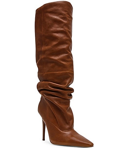 Steve Madden Elona Leather Scrunch Knee High Pointed Toe Boots