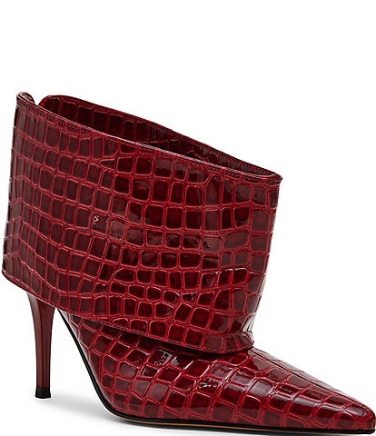 Steve Madden Enella Croco Embossed Cuffed Pointed Toe Stiletto Ankle Booties
