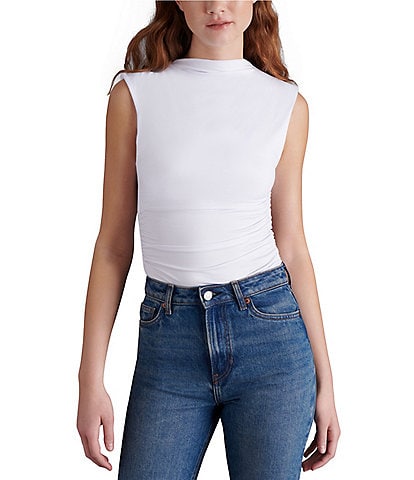 Steve Madden Esen Mock Neck Sleeveless Ruched Bodysuit