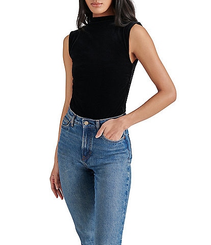 Steve Madden Essen Stretch Velvet Mock Neck Sleeveless Bodysuit