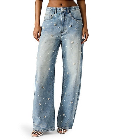 Steve Madden Fianna Pearl Floral Pattern Embellished Barrel Coordinating Jeans