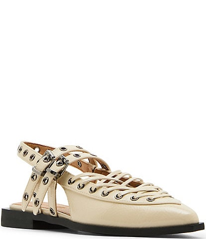 Steve Madden Galanti Crinkle Patent Lace Detail Mary Jane Slingback Flats